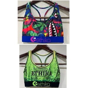 Ethika Sports Bra Lot of Two Bomber Trip Barbed Wire Size XS Racer Back Gym Yoga